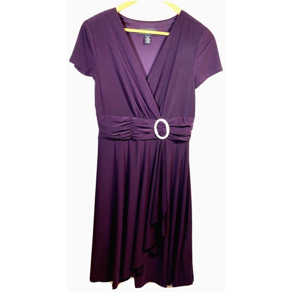 R&M Richards Dress Womens Sz 10 Midi Formal Dark Purple‎  Rhinestone Front - Picture 1 of 11